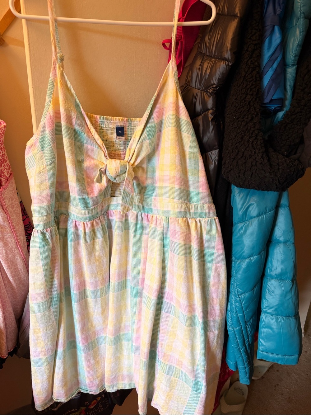 NWOT Old Navy Pastel Plaid Mini Dress in Yellow, Pink, Green